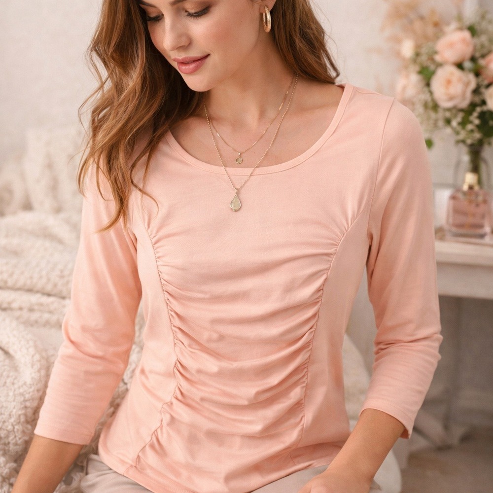 Sundance Ruched Top Sz XS Pink Stretch Feminine Boho Chic Romantic Flattering
